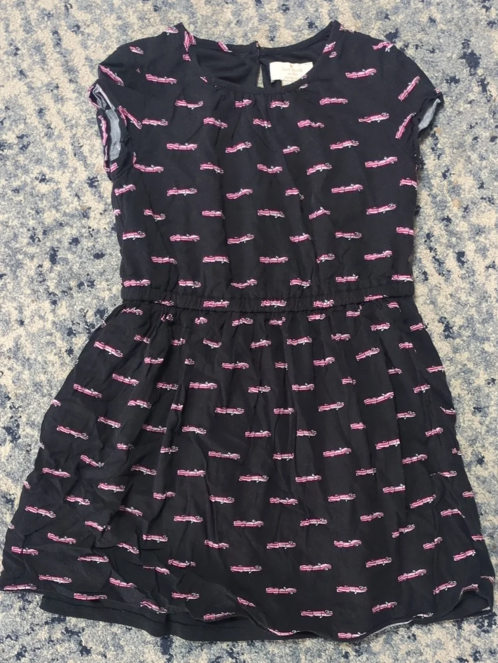 Kate Spade New York Black Pink Car Print Fit & Flare Dress Size 8